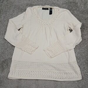 Axcess Liz Claiborne Womens Large Cotton Crochet Knit Long Sleeve Top Ivory